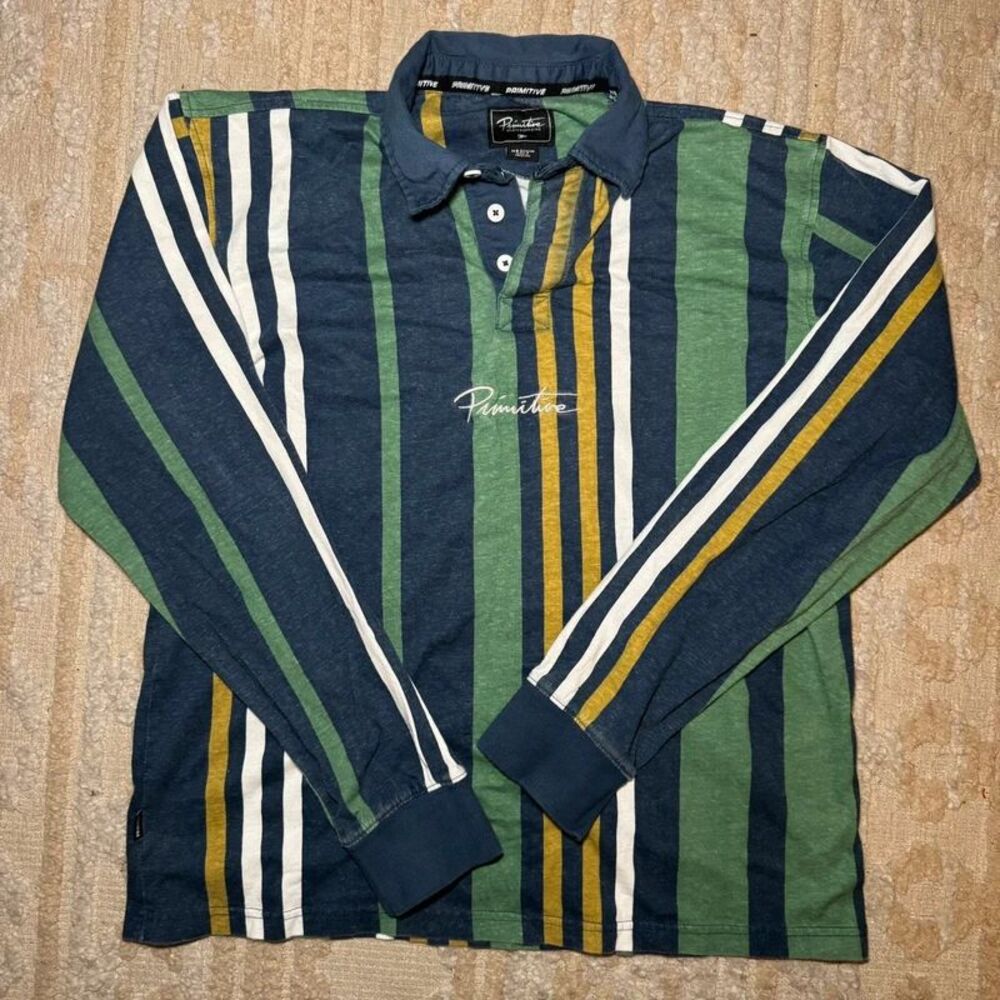 Primitive Skateboarding Striped Long Sleeve Rugby Polo Shirt Medium